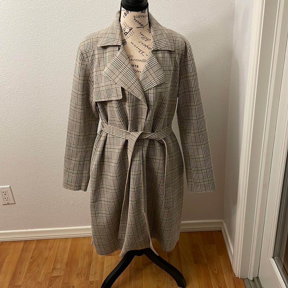 Blank NYC long plaid trench coat
